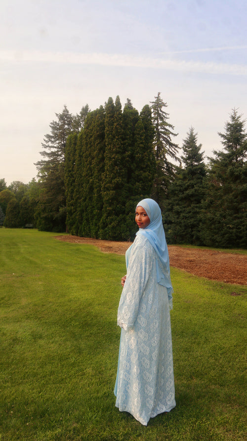 Baby Blue Lace Abaya
