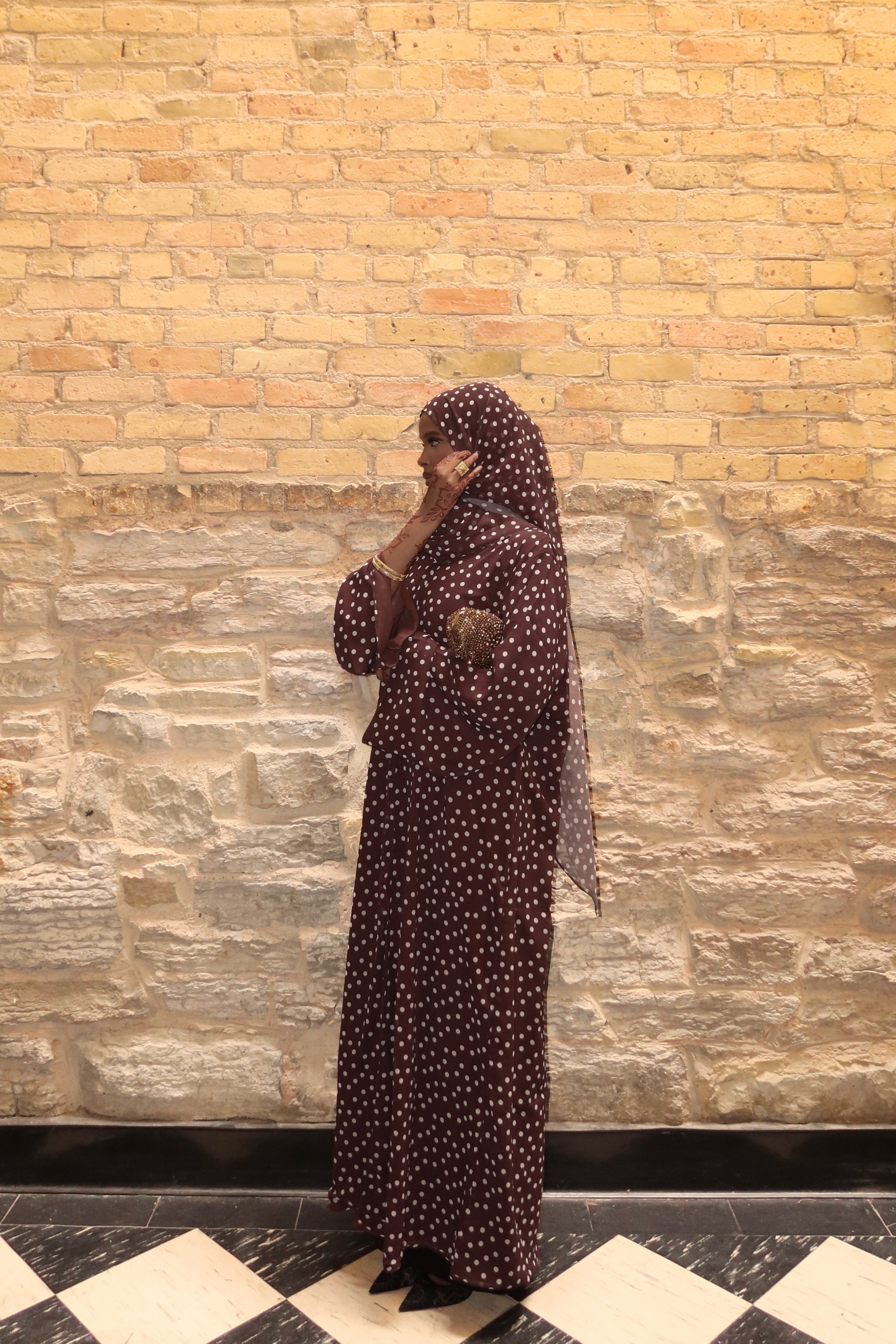 Brown Polka Dot Open Abaya