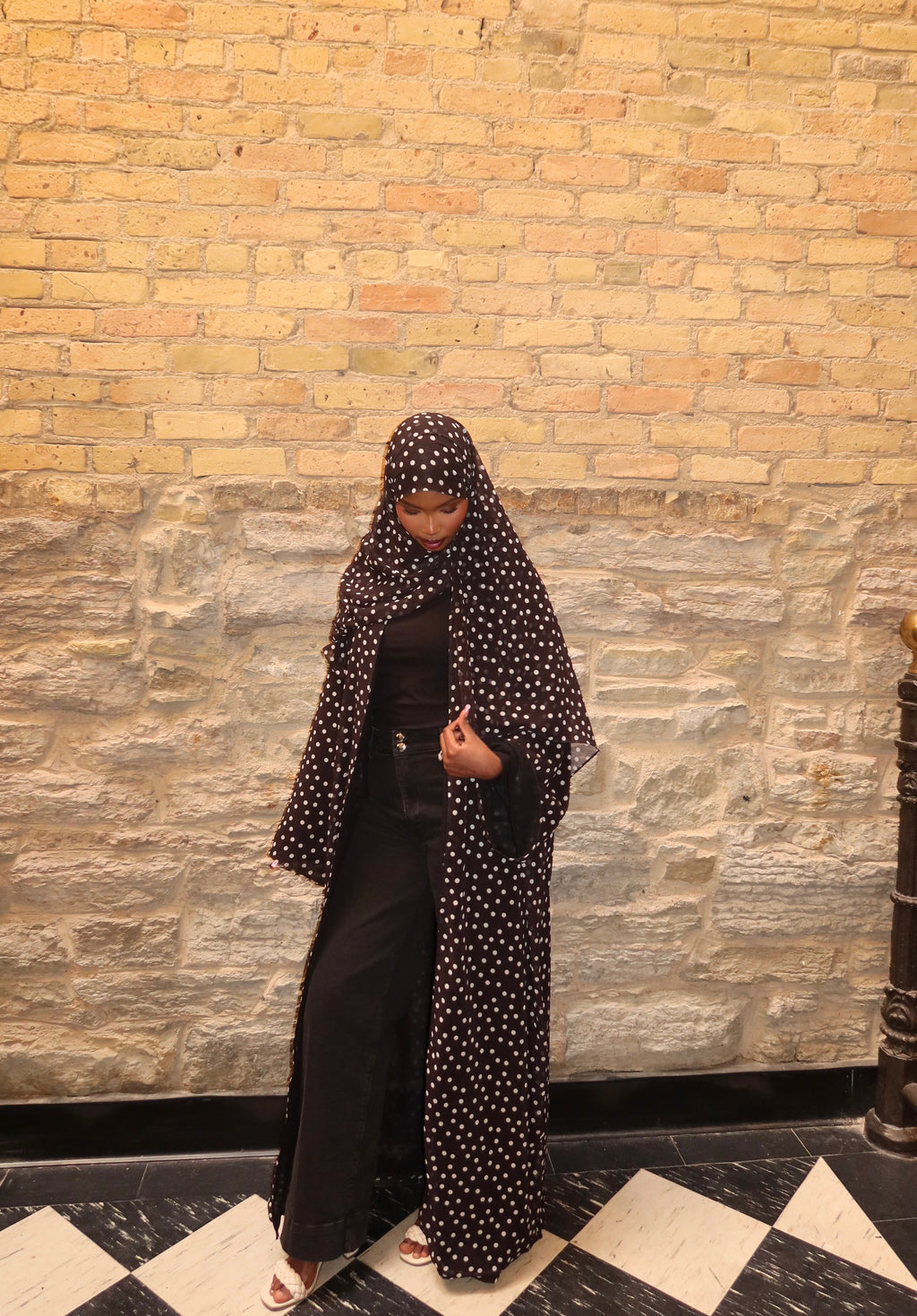 Black Polka Dot Open Abaya