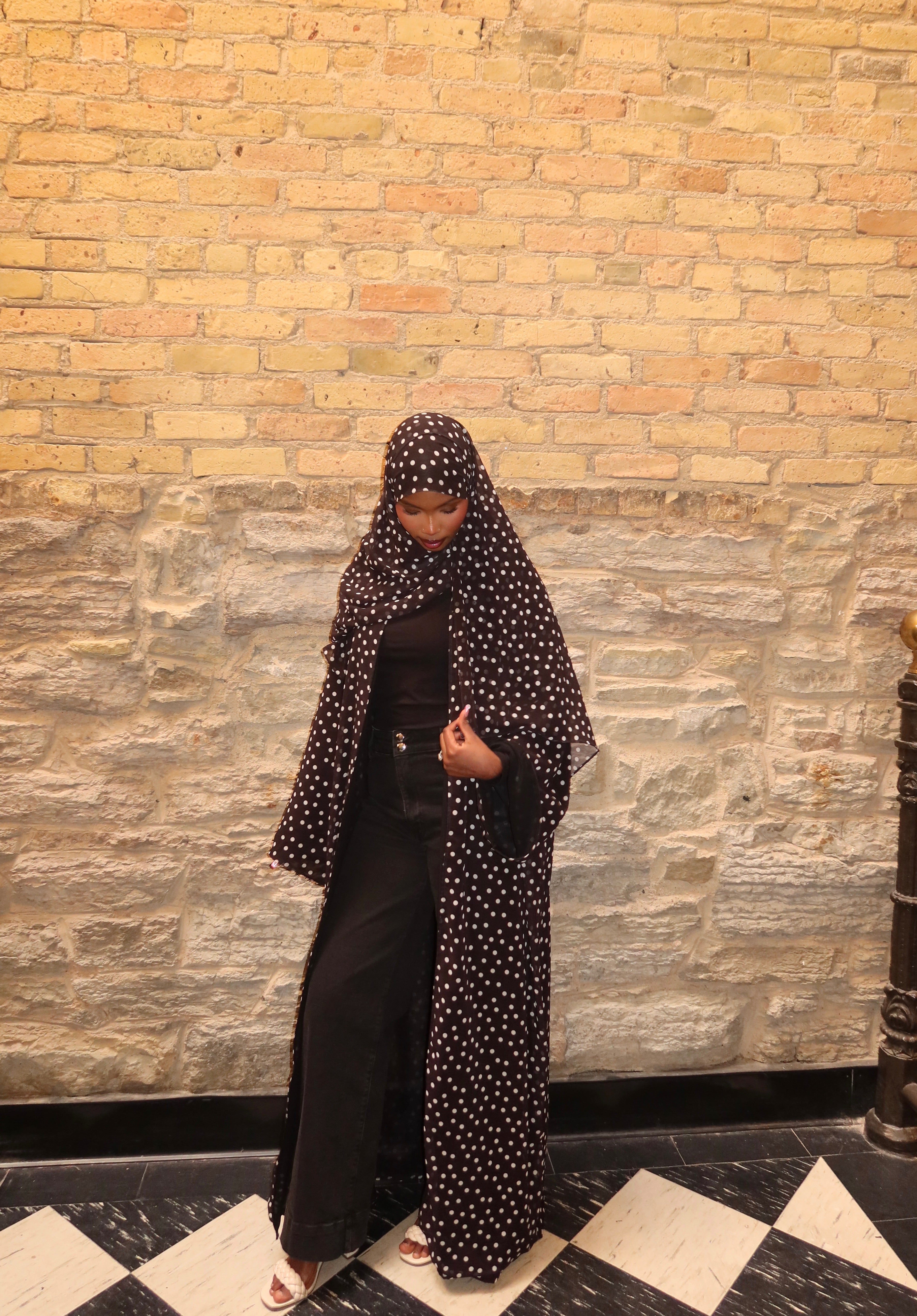 Black Polka Dot Open Abaya