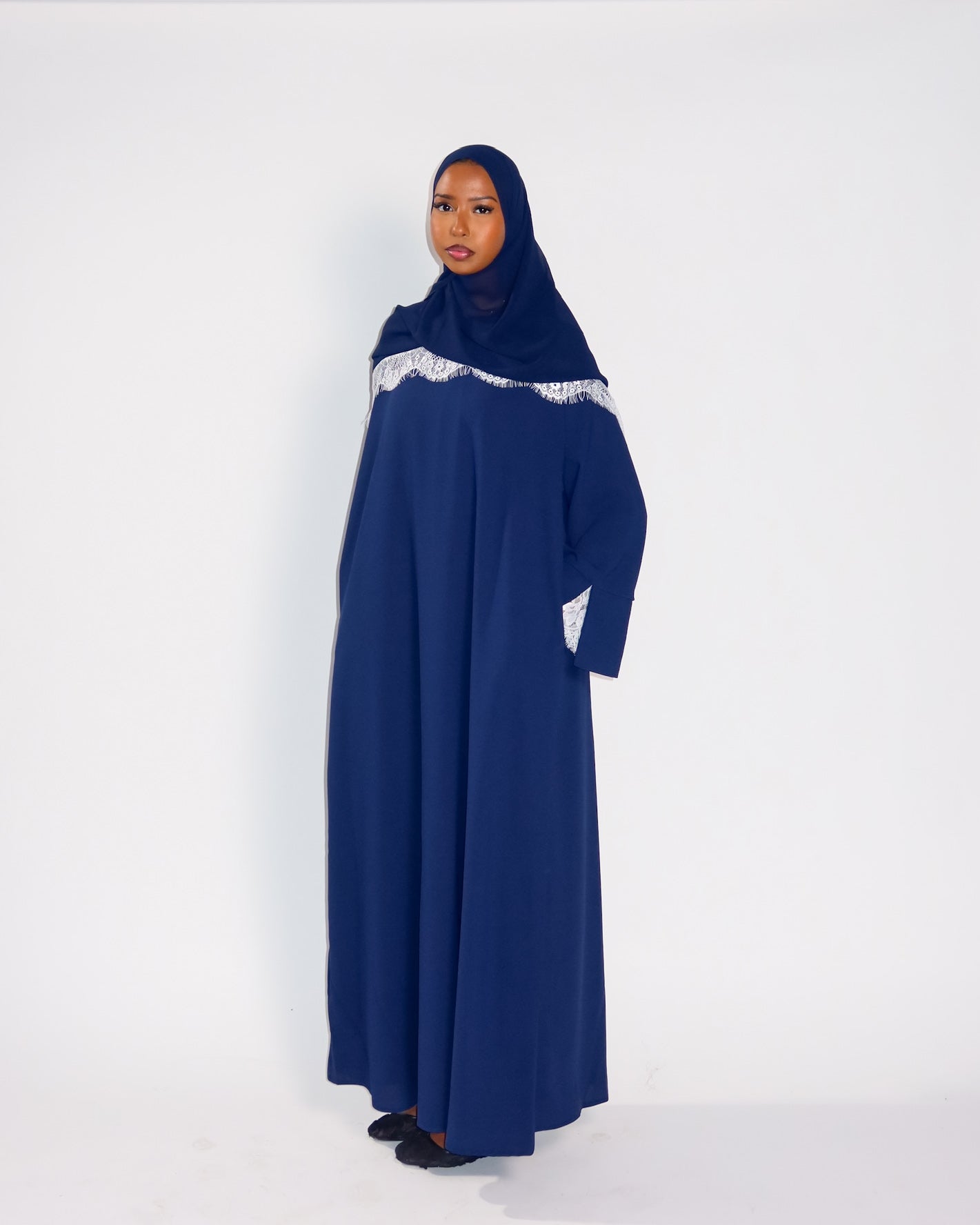 Blue Lace Trim Abaya