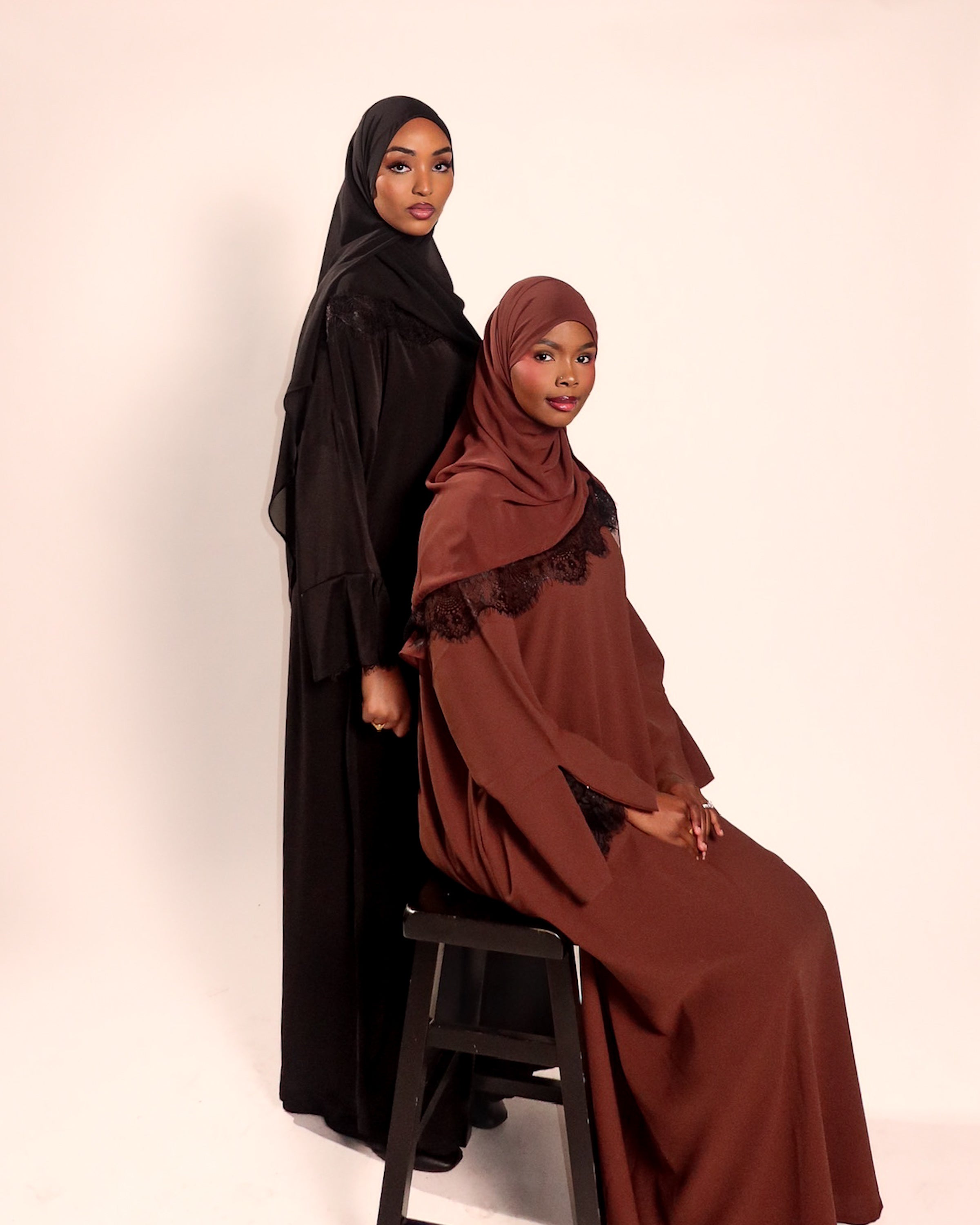 Chocolate Lace Trim Abaya