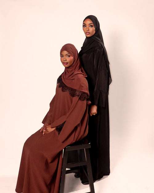 Black Lace Trim Abaya