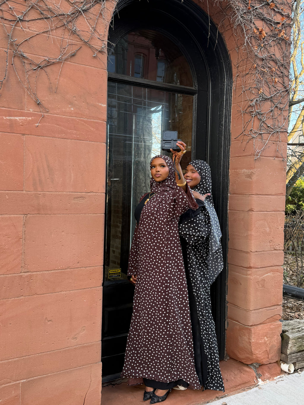 Brown Polka Dot Open Abaya