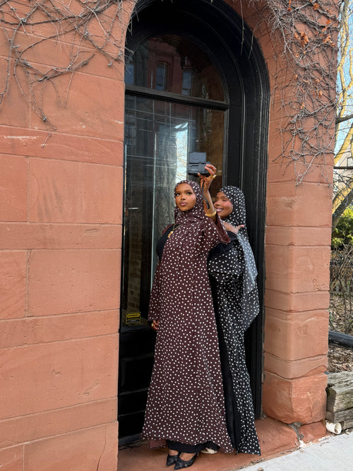Brown Polka Dot Open Abaya